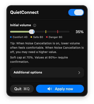 QuietConnect app screenshot